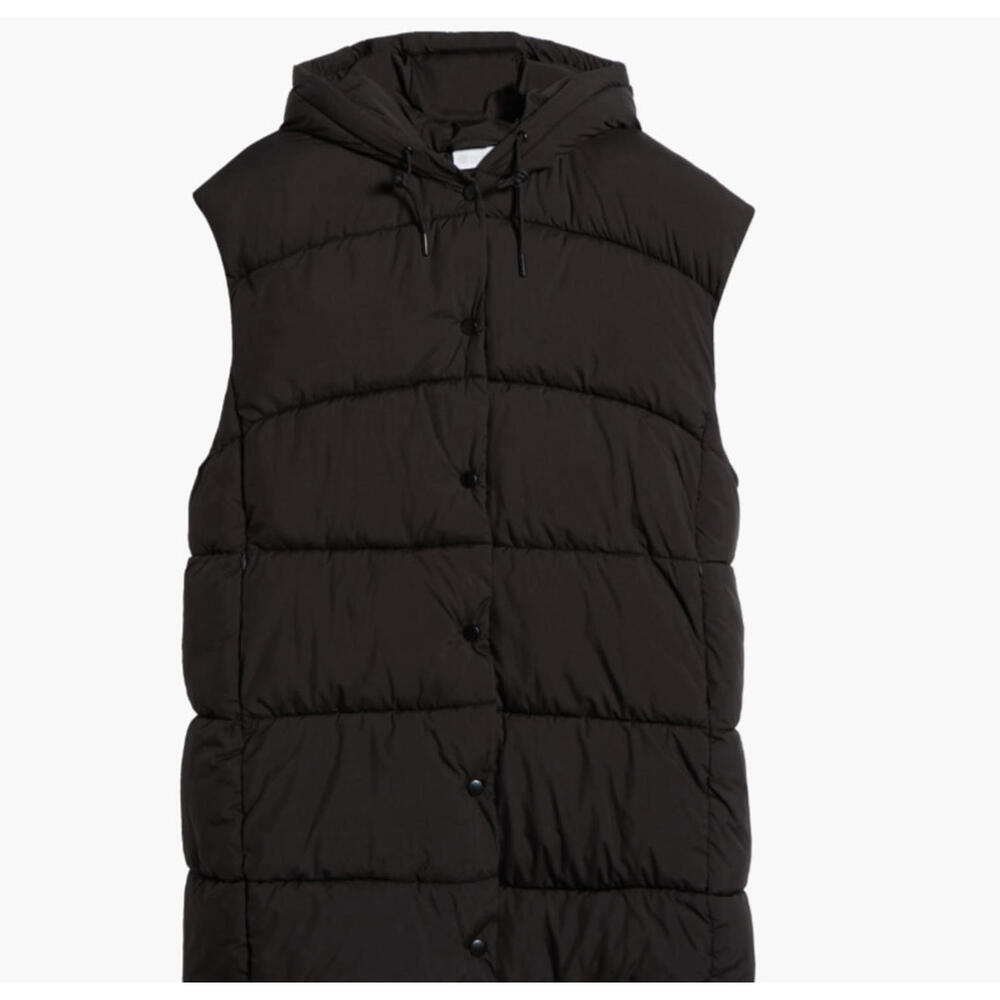 NEW Zella Longline Hooded Puffer Vest in Black Size XS #C4751